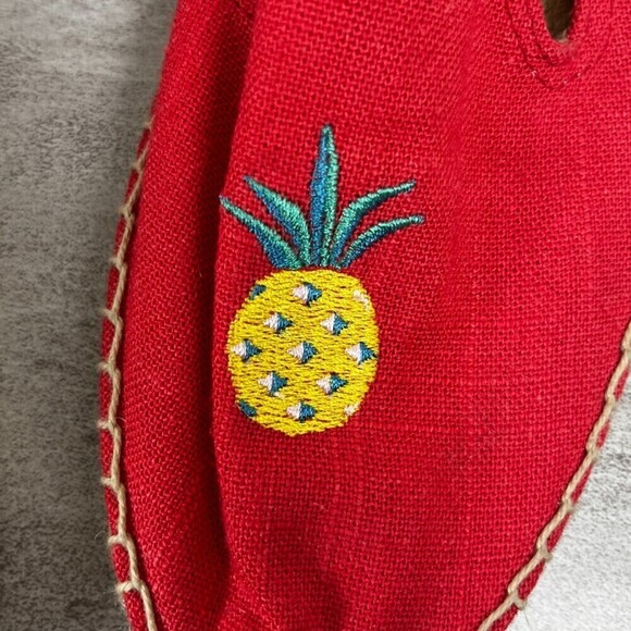 Soludos Women Size 9 Coral Embroidered Pineapple Coral Espadrilles Canvas Flats - Picture 5 of 8